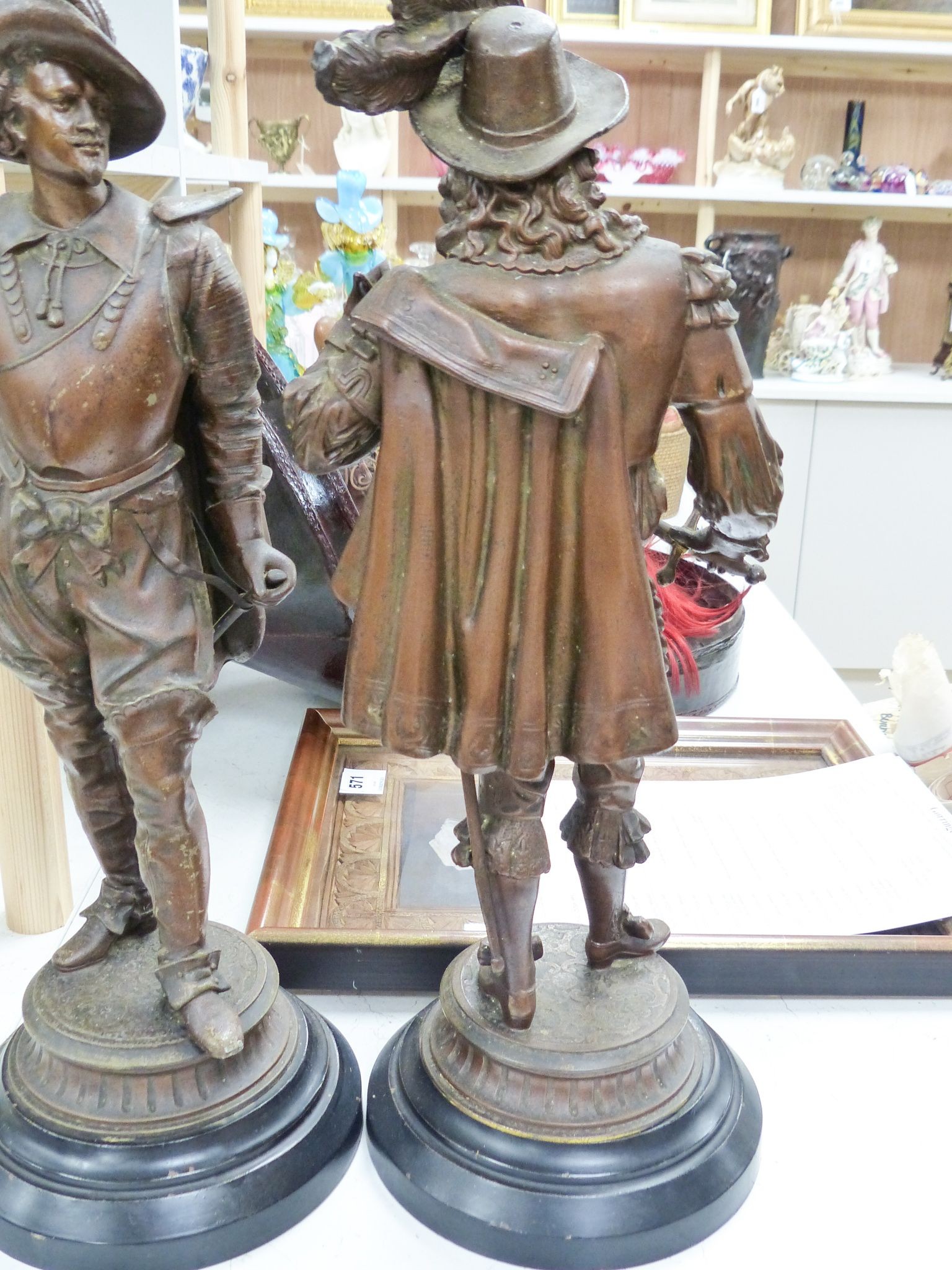 A pair of large bronzed spelter of cavaliers, 52 cm 53cm